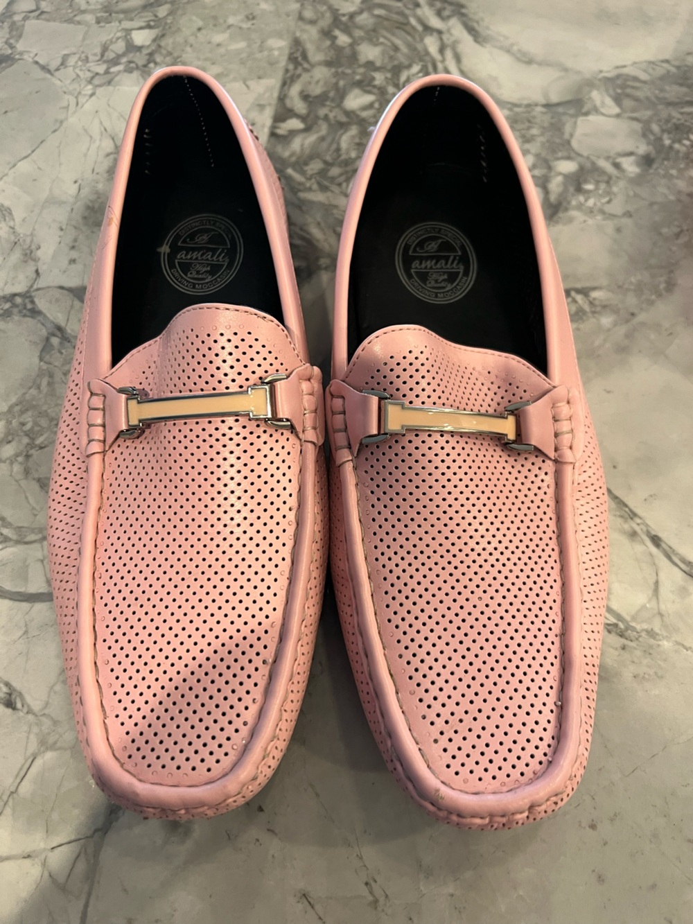 Amali Pink Perforated Driving Moccasins 10